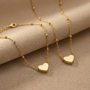 Authentic 18K Gold-Plated Love Heart Bracelet & Pendant Necklace Set Women
