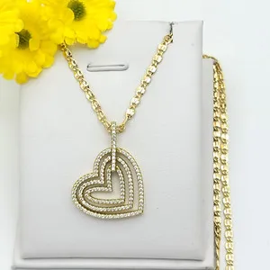 Authentic 14K Gold Plated Jewelry - Heart LOVE - CZ Pendant Necklace. Oro laminado