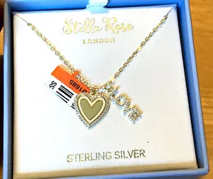 Authentic Stella Rose London Necklace CZ Gold plated Sterling Silver Love Heart Charm 925