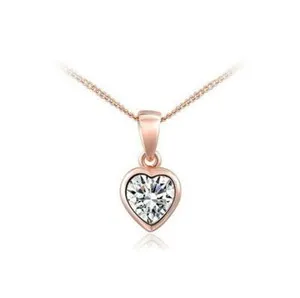 Authentic Tiny Love Heart Rose Gold Plated Cubic Zirconia Pendant Chain Necklace