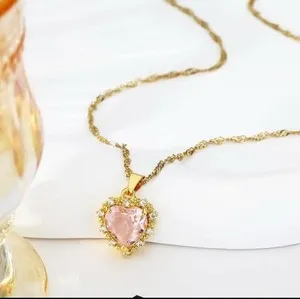 Authentic 14K Gold Plated Birthstone Crystal Love Heart Pendant Necklace for Women