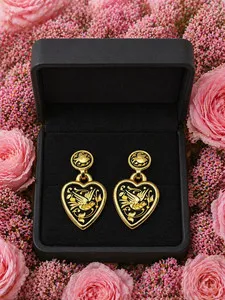 Authentic Celestial Bond Doves of Eternal Devotion - 24K Gold Heart Talisman Earrings