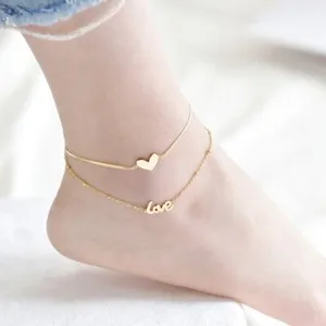 Authentic Snake Chain Love Heart Anklet Gold Plated Jewelry Set