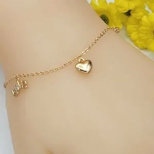 Authentic 18K Gold Plated Love & Heart Charms Chain Bracelet. Oro Laminado