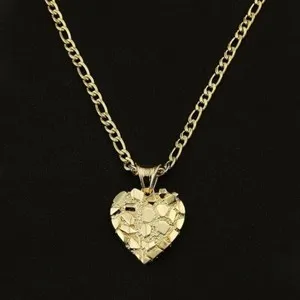 Authentic Gold Plated Nugget Love Heart Pendant 4mm 20" 24" Figaro Chain Necklace