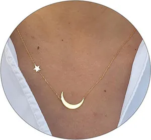 Authentic Dainty Gold Pendant Necklace 14K Gold Plated Delicate Tiny Love Heart Star CZ Le