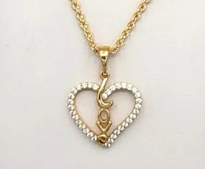 Authentic Love Heart Charm Pendant 14k Yellow Gold Plated 1Ct Round Cut Simulated Diamond
