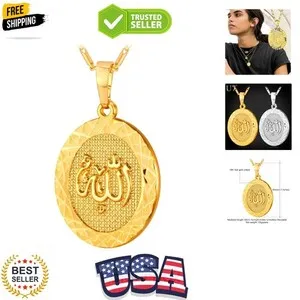 Authentic Allah Pendant Necklace with Chain Platinum / 18K Gold Plated Muslim Jewelry I...