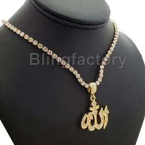 Authentic Celestial Gold‑Plated Allah Pendant with Radiant Zirconia Aura