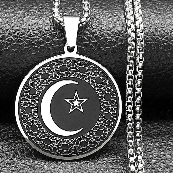 Authentic Muslim Star Crescent Moon Necklaces Men Spiritual Islamic Talisman Necklaces Pendants Jewelry colgante N803S02
