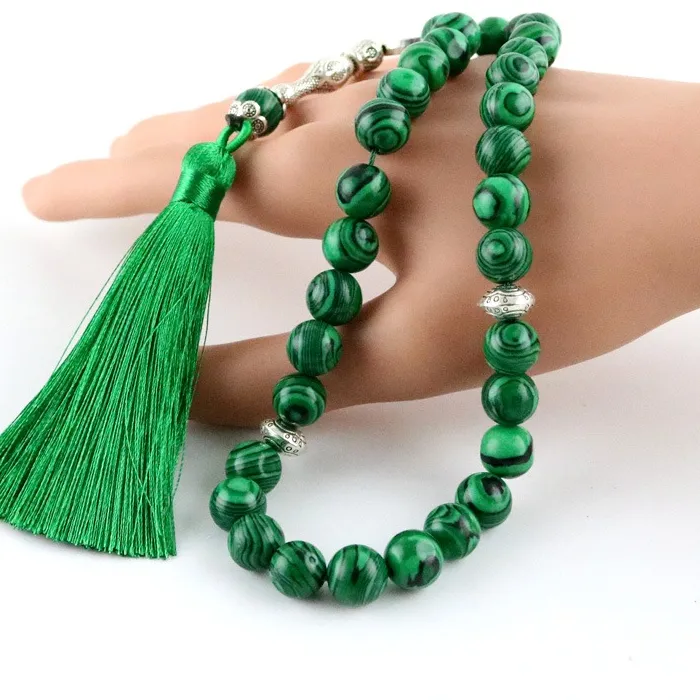 Authentic Malachite Bracelet Muslim Green Tassel Tasbih Worship Jewelry Man Woman Necklace Tasbeeh 33 99 Beads Advanced Ramadan