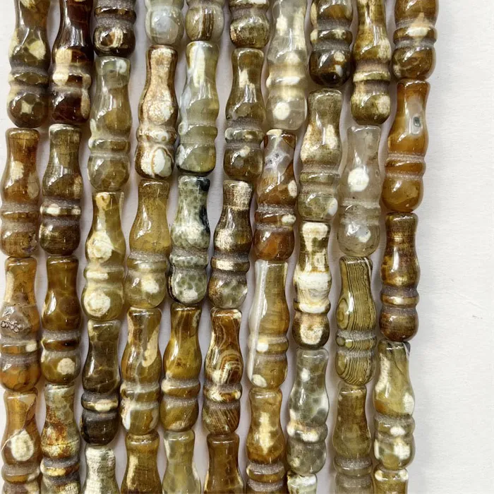 Authentic Celestial Fire Agate Prayer Bead – 8×25 mm Sacred Tower of Light