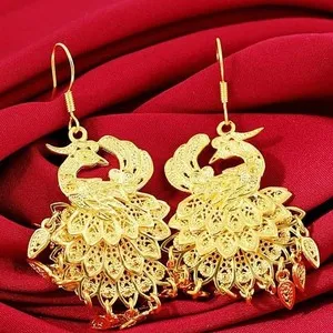 Authentic Gold Plated Phoenix Earrings Women Bridal Wedding Dangle