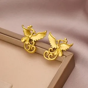 Authentic Radiant Phoenix Gold-Plated Stud Earrings of Timeless Renewal