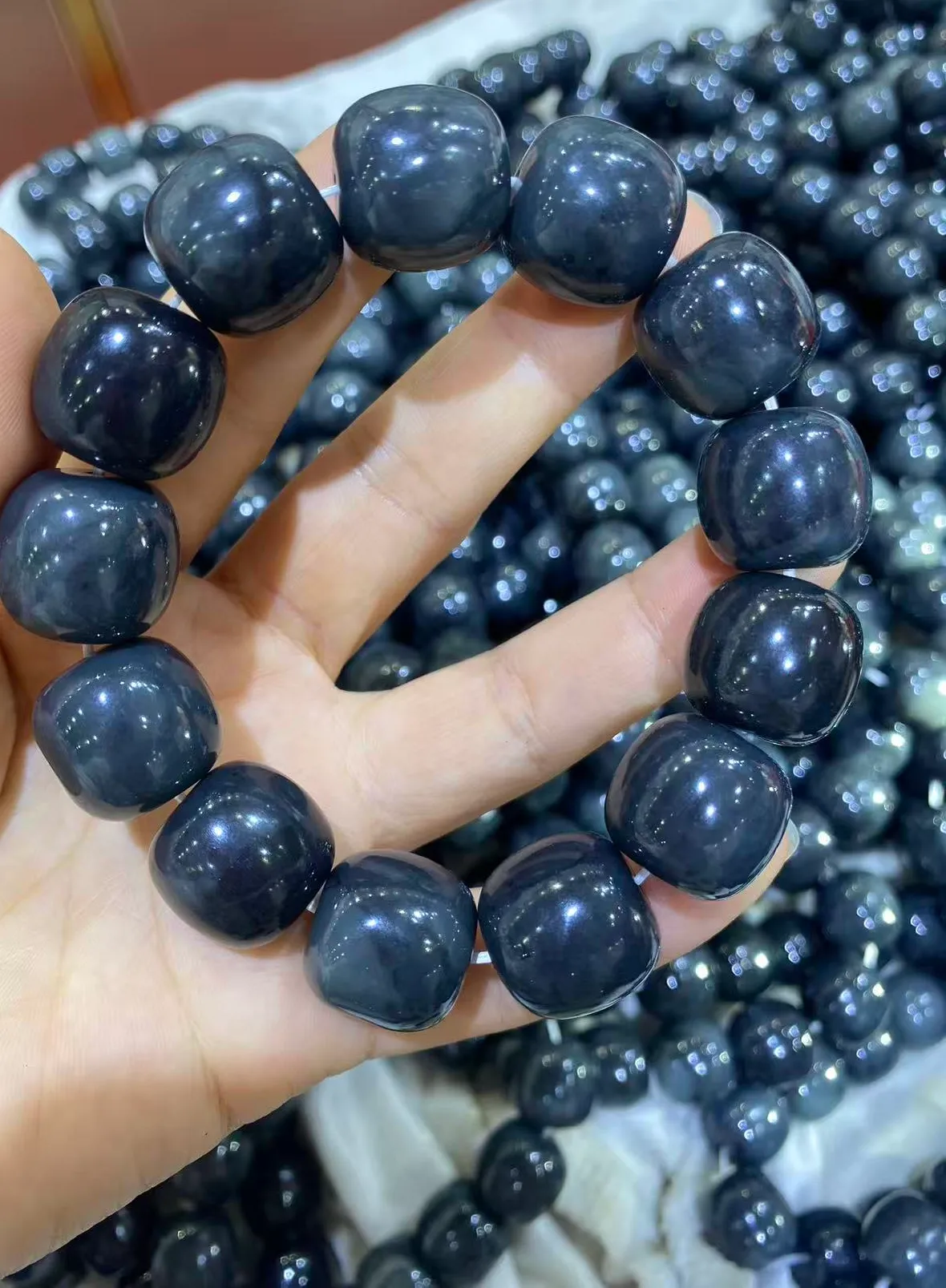 Authentic authentication Natural Hotan Jade Blue and White Bead Bracelet for men and women's jewelry accessories bead bracelet