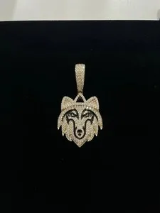Authentic The Guardian Alpha: 2.50Ct Moissanite Wolf Head Protection Talisman in 14K Yellow Gold Finish