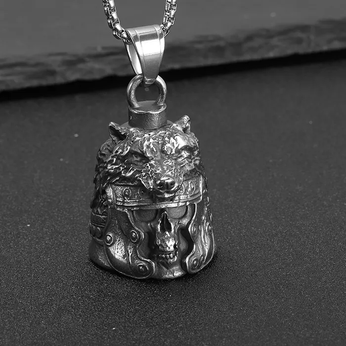 Authentic European and American motorcycle style personality punk accessories Roman skull wolf helmet bell pendant