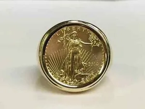 Authentic Without Stone US LIBERTY COIN Women's Fancy Wedding Ring 14k Yellow Gold Plated
