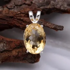 Authentic 100% Natural Citrine Quartz Oval Pendant 925 Sterling Silver Minimalist Jewelry