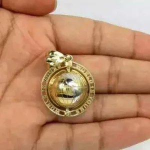Authentic Men's Without Stone Charm World Map Pendant 14K Two-Tone Gold Plated