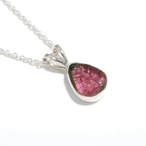 Authentic Natural Tourmaline Leaf Chain Necklace 925 Sterling Silver Jewelry For Him