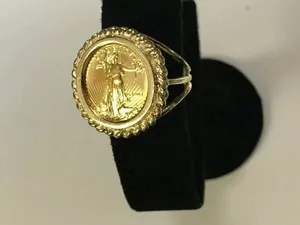 Authentic Without Stone LADY LIBERTY COIN Women's Lab Created Ring 14k Yellow Gold Plated