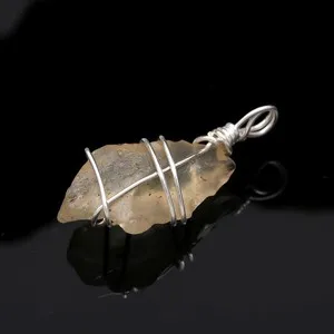Authentic Mystic Desert Glass Tektite Necklace: Silver-Wrapped Rough Jewel of the Libyan Sands