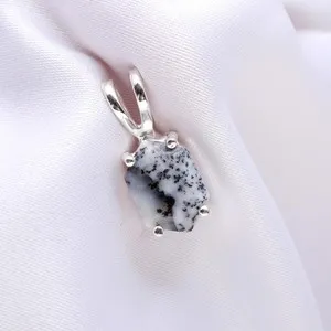 Authentic 100%Natural dendrite Opal Octagon Pendant 925 Sterling Silver Minimalist Jewelry