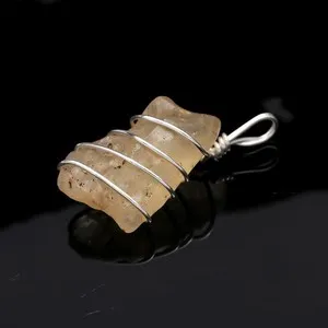 Authentic Natural Libyan Desert Glass 100% Rough Pendant Wire Wrapped Silver Jewelry