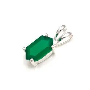 Authentic Healing Balance Hexagon - Natural Green Onyx 925 Sterling Silver Talisman Pendant