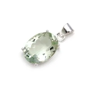 Authentic 100% Natural Green Amethyst Oval Pendant 925 Sterling Silver Minimalist Jewelry