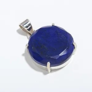 Authentic Natural Lapis Lazuli Round Chain Pendant 925 Sterling Silver Minimalist Jewelry