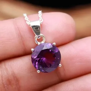 Authentic Natural Purple Amethyst Round Chain Necklace 925 Sterling Silver Dainty Jewelry