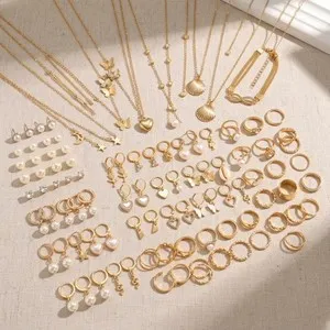 Authentic 115Pcs Assorted Gold Plated Jewelry Set Without Box for Women