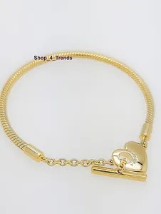 Authentic 100% Authentic PANDORA 569285C00 Gold Plated Heart T-Bar Charm Bracelet
