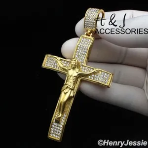 Authentic 18-40" 7mm Gold Plated Miami Cuban Chain BIG CZ Cross Pendant*142