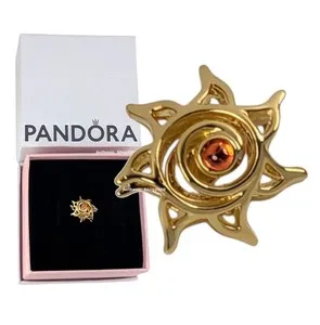 Authentic 100% Authentic PANDORA 14k Gold Plated Swirl Sun Openwork Charm 764625C01