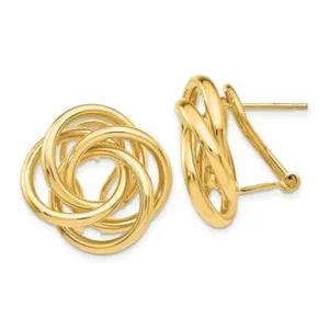 Authentic 925 Silver Gold Plated Without Stone Fancy Omega Back Love Knot Stud Earrings
