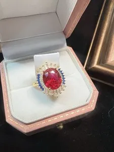 Authentic 💍Royal vantage 24K gold plated with 5ct red zircon without box*open size*