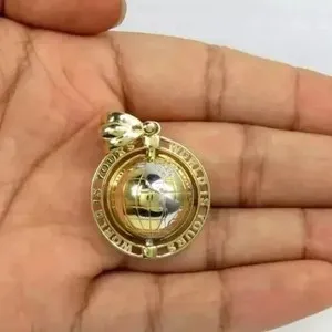 Authentic Without Stone Charm World Map Men's Pendant 14K Two-Tone Gold Plated Silver