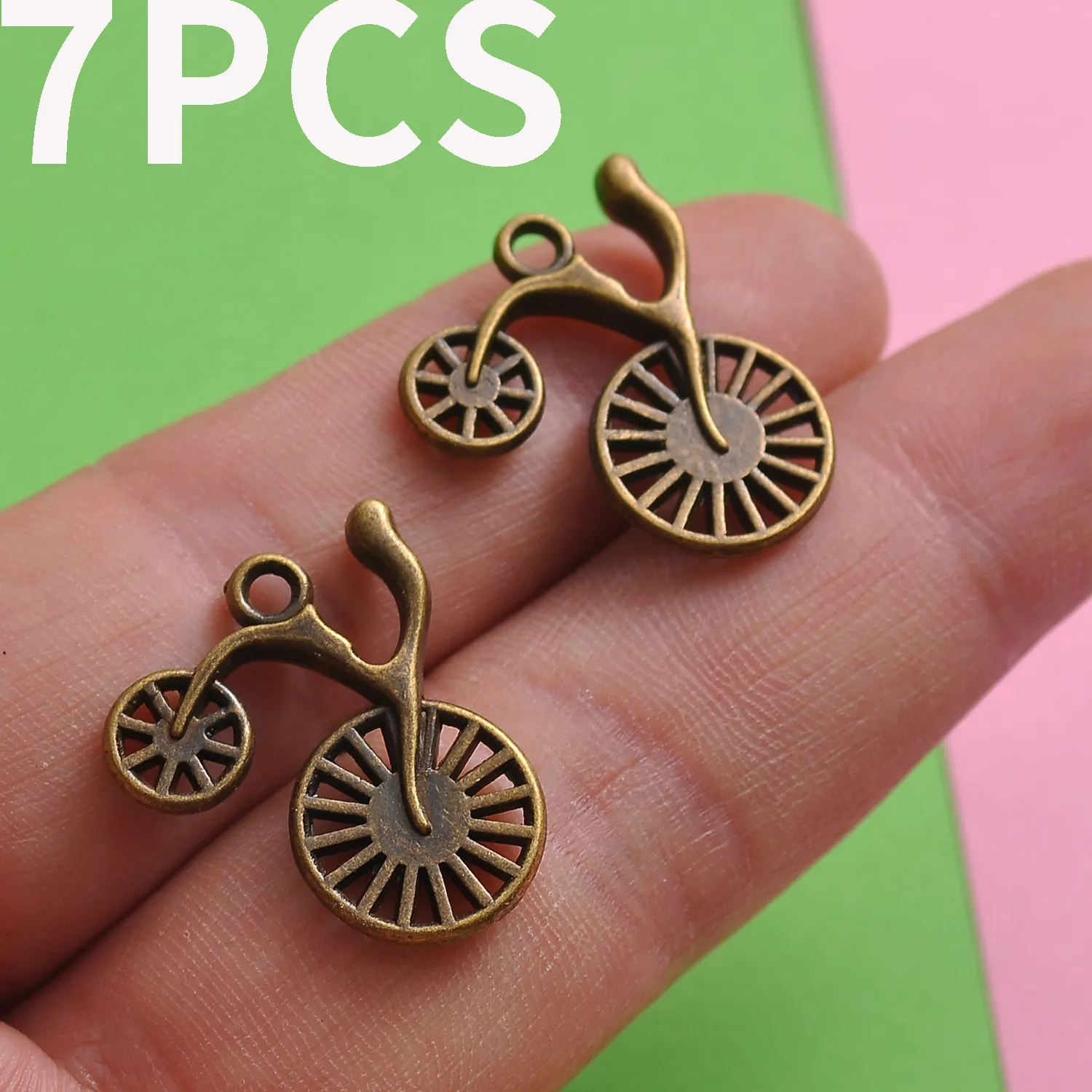 Authentic 7-Piece Set of Vintage Unicycle Pendants, Available in Two Colors, Hollow-Out 3D Bicycle Wheel Design, Suitable for DIY Bracelets, Necklaces, Earrings, and Handmade Beaded Decoration Accessories