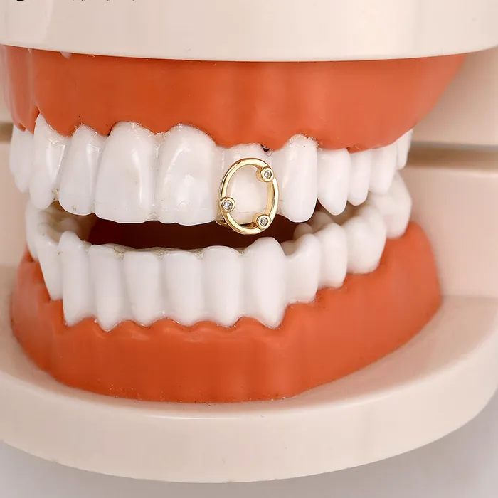 Authentic TOPGRILLZ Vintage Classic Single Iced Out Zircon Charm Hollow Y2K Teeth Grillz Hip Hop CZ Stone Tooth Caps For Mouth Jewelry