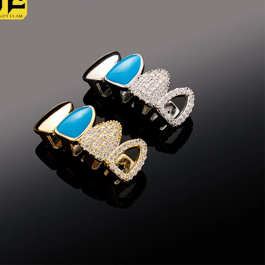 Authentic Anztilam Blue Oil 4 Teeth Grillz Iced Out Grill Tooth Men Women Hip Hop Grills Caps Jewelry Free Shipping