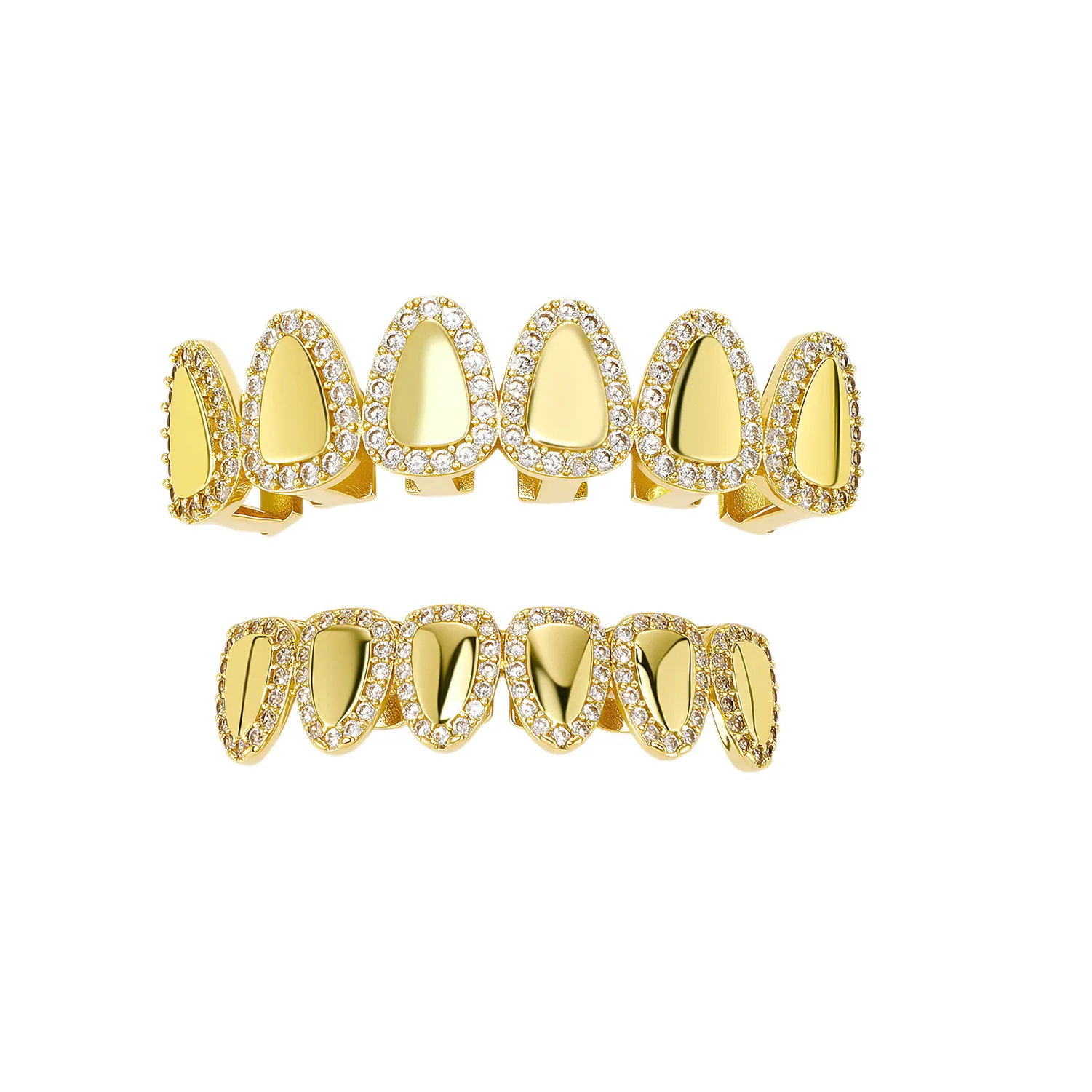 Authentic Iced Out 6 Teeth Grillz Square Tooth Cover CZ Zircon Teeth Jewelry Hip Hop Style Mouth Accessories Party Jewelry