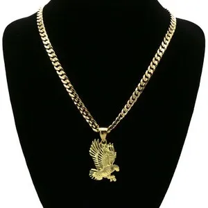 Authentic Men's 18k Gold Plated Eagle Hip-Hop Pendant 6mm Cuban Chain Necklace 24"