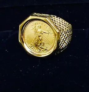 Authentic Eternal Guardian: Vintage 14K Gold-Plated American Eagle Coin Ring