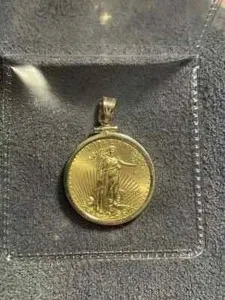 Authentic American Eagle Coin Liberty Gold Pendant With Free Chain 14k Yellow Gold Plated