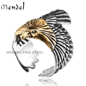 Authentic MENDEL Mens Gold Plated Eagle Head Bird Biker Ring Men Size 7-15
