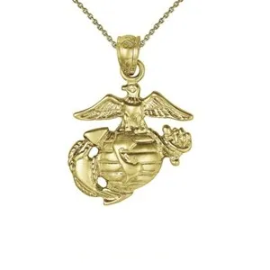 Authentic Sterling Silver Yellow Gold Plated Marine Eagle Globe Anchor Charm, Cable Chain