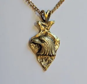 Authentic Arrowhead With Eagle Gold Plated Pewter Southwestern Pendant 18in Chain Necklace